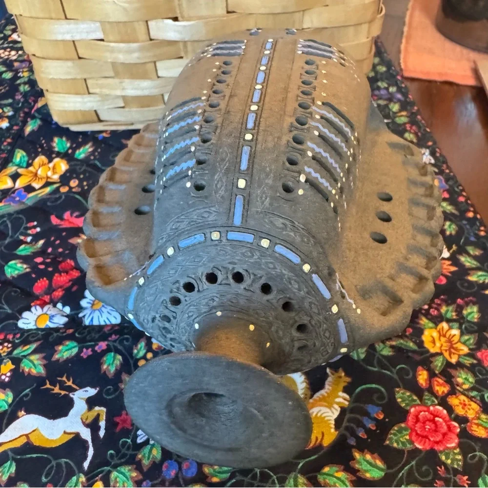 Vintage Art Studio Pottery Weed Pot Vase Perforated Holes Pinch Toledo Spain